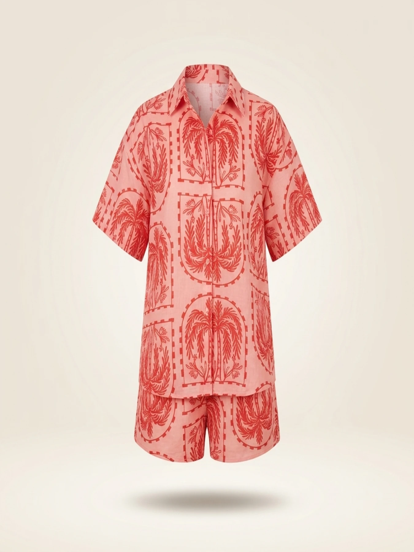 Women's Large Size Woven Solid Color Summer Print Set