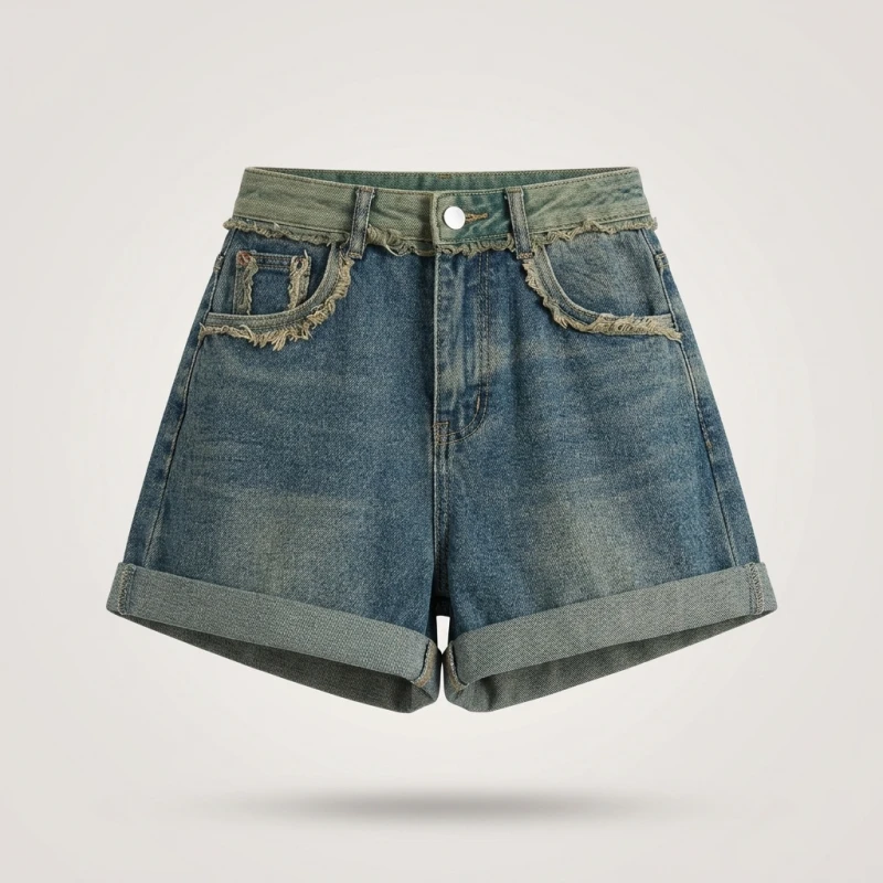 2024 Summer New Style Spicy Girl Fashion Denim Shorts Women's Casual Bell Bottoms Curved Edge Fringe Back Pocket Sexy Hot Pants