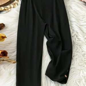 Womens Plus Size Straight Leg Pants Black Casual Machine Washable Trousers with Pockets SpringFall Versatile Comfort Fit