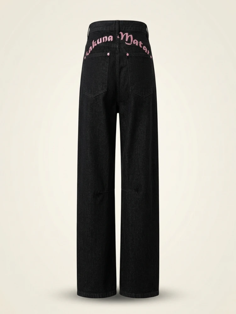 High Waist Embroidered Letter Print Denim Pants Women's Spring New Sle Cool Sexy Long Trousers Casual Wide Leg Jeans - Image 3