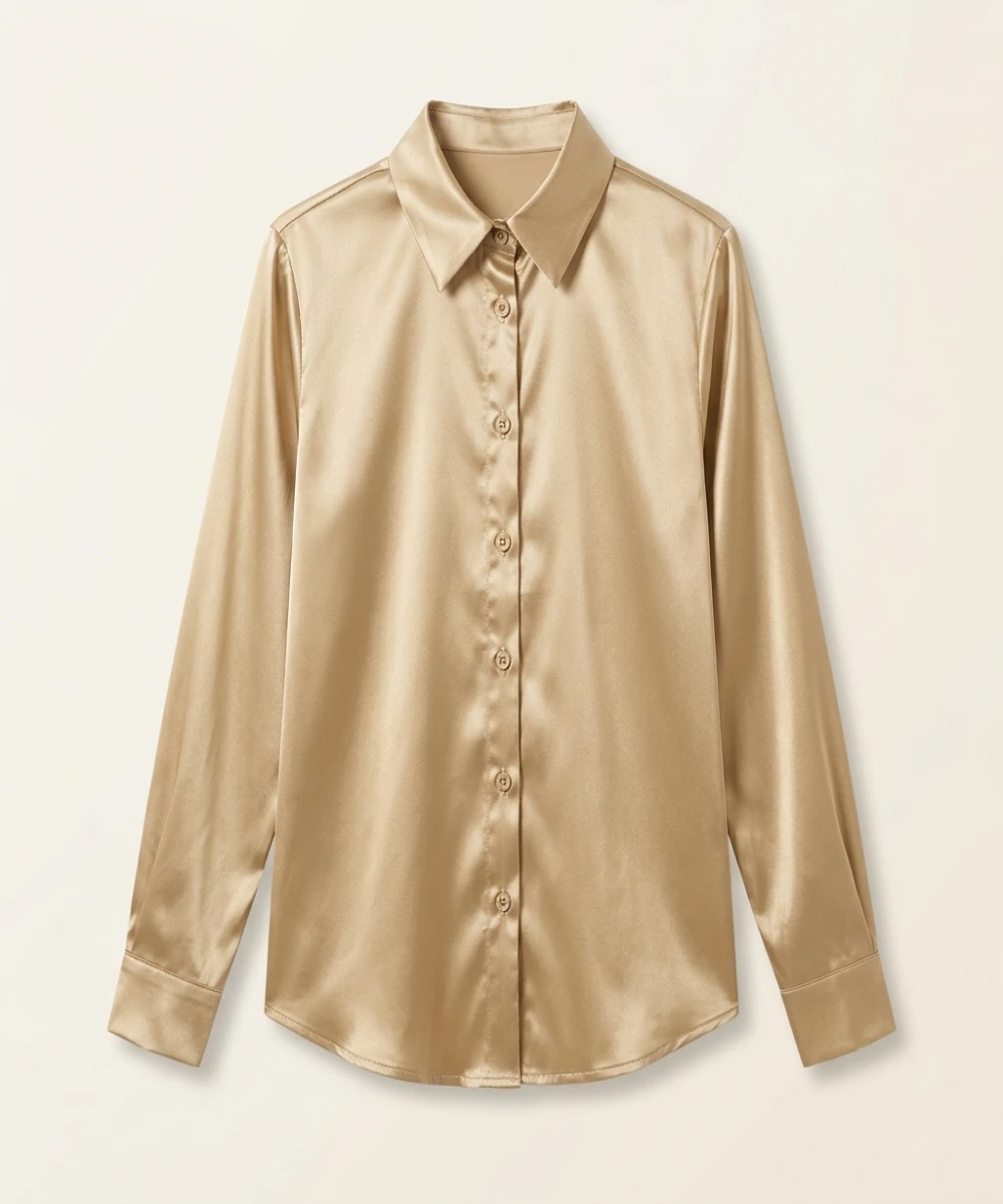 Plus Size Casual Women Silk Shirt 2025 New Fashion Loose Long Sleeve Button-Down Blouse Female Elegant Top Office Acetate Shirts