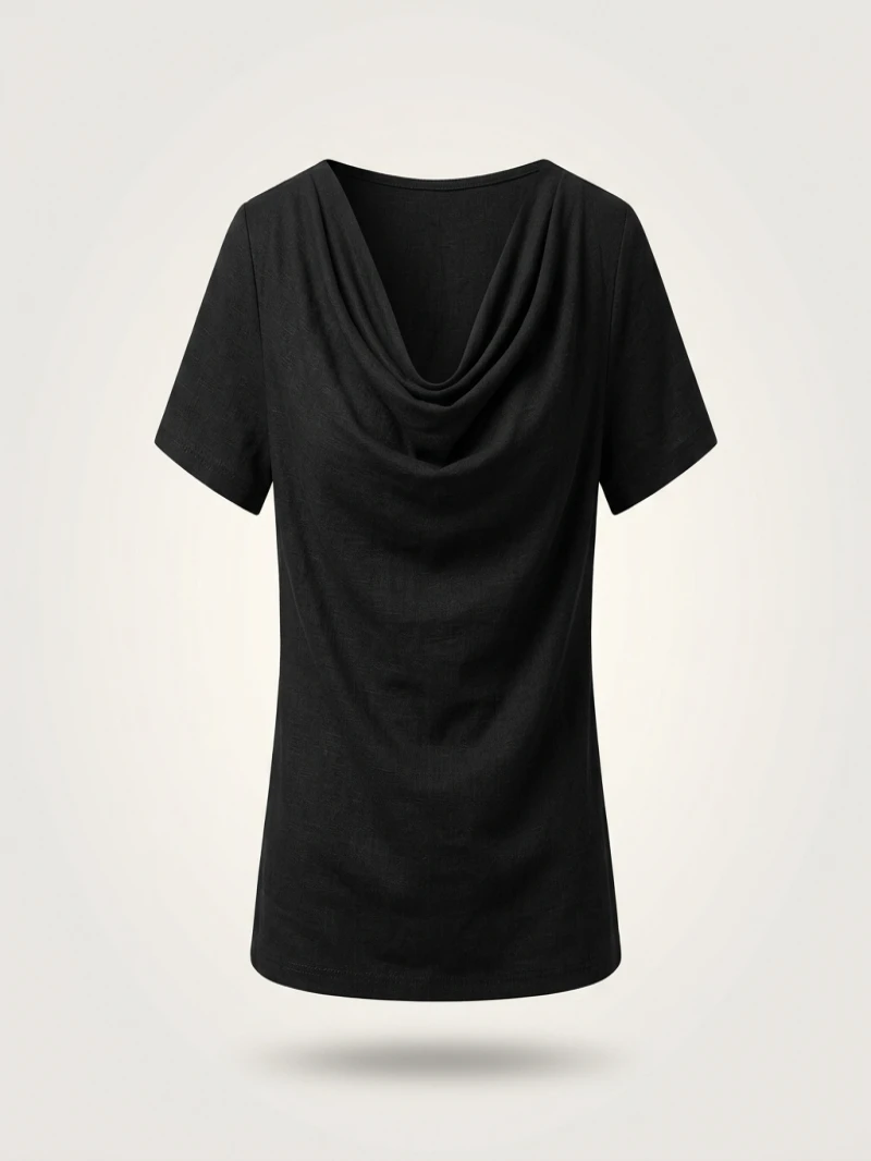 plus size Women's V-neck pleated short sleeved T-shirt
