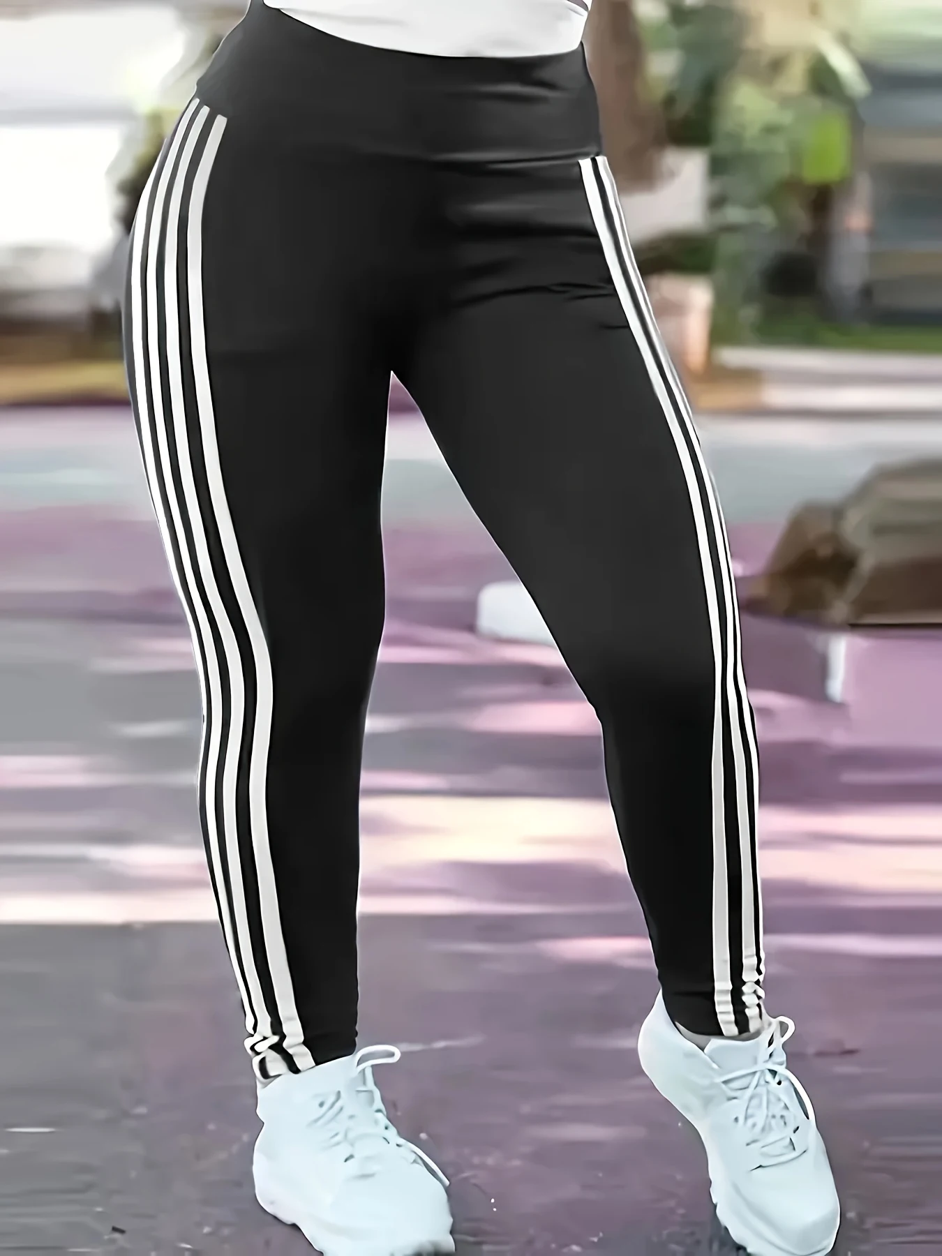 Women 1XL-5XL Plus Size Fashion Striped Leggings Pants Ladies Casual Slim Sports Pants Running Pants