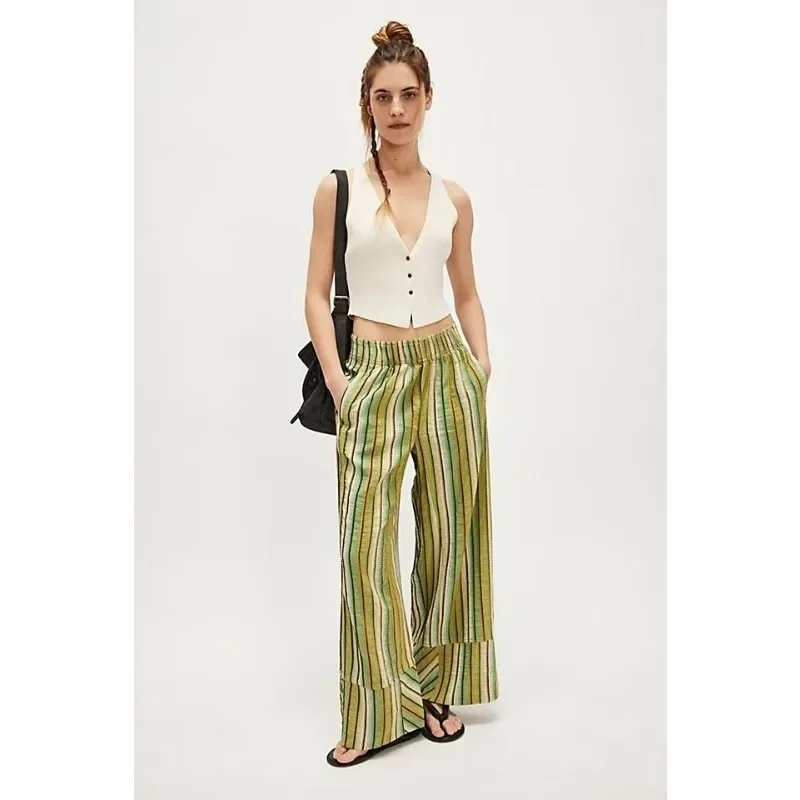 2025 Autumn and Winter New Fashion Women's Wide Leg Trousers Printed Striped Loose-fitting High-waisted Pants - Image 2