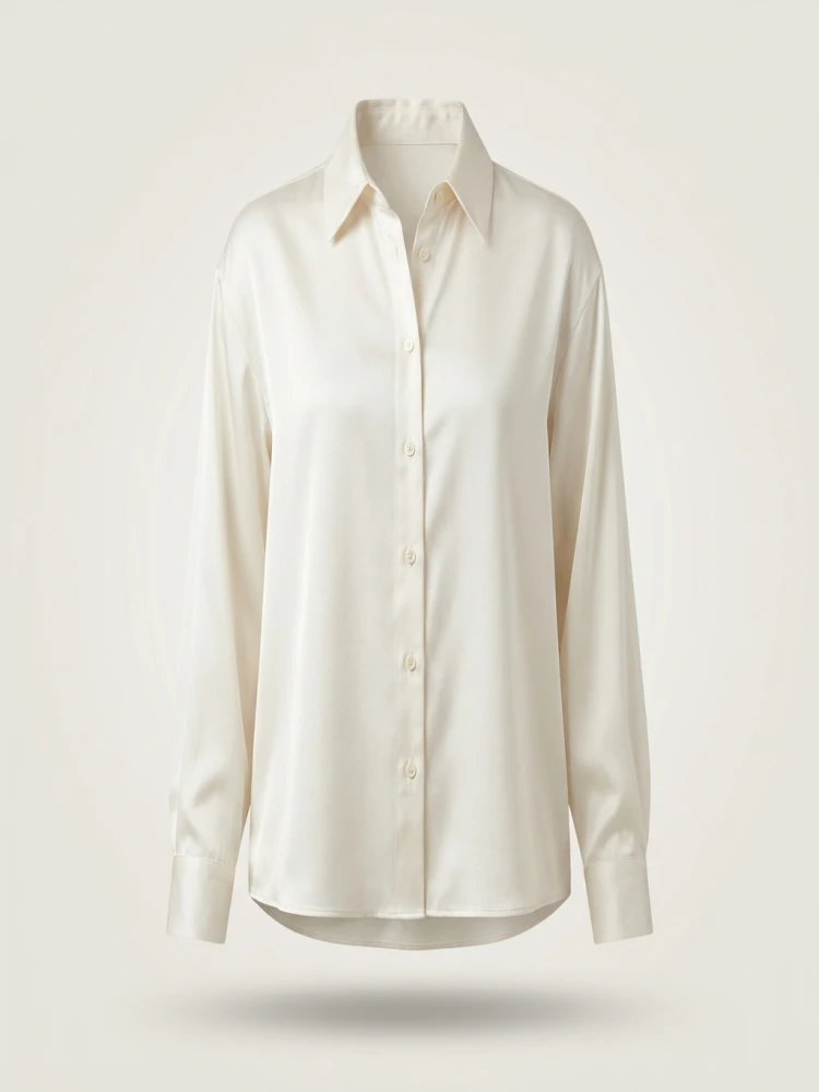 Plus Size Casual Women Silk Shirt 2025 New Fashion Loose Long Sleeve Button-Down Blouse Female Elegant Top Office Acetate Shirts - Image 5