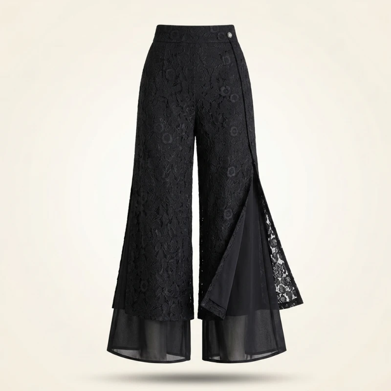 High Waist Wide Leg Pants Women's Summer Thin Ice Silk Straight Cut Slimming Drapey Floral Embroidery Loose Fit Casual Trousers - Image 4