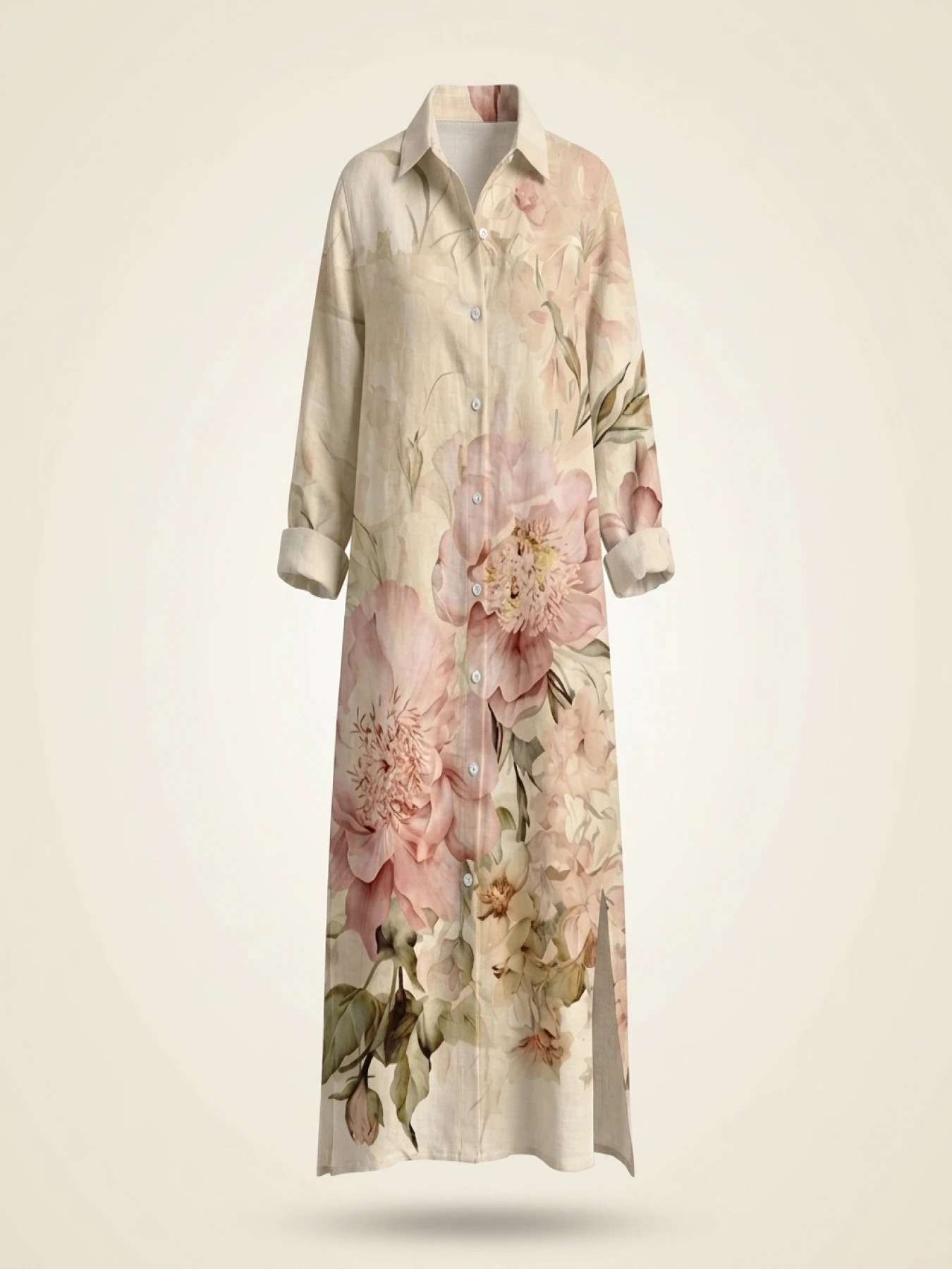 Plus Size Women's Retro Chic Floral Print Long Sleeve Shirt Dress