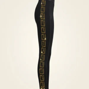 Plus Size Women's Retro Print Pants Gold Rhinestone Knit High Elasticity Leggings Fashionable Bottoms Curve Female Trousers