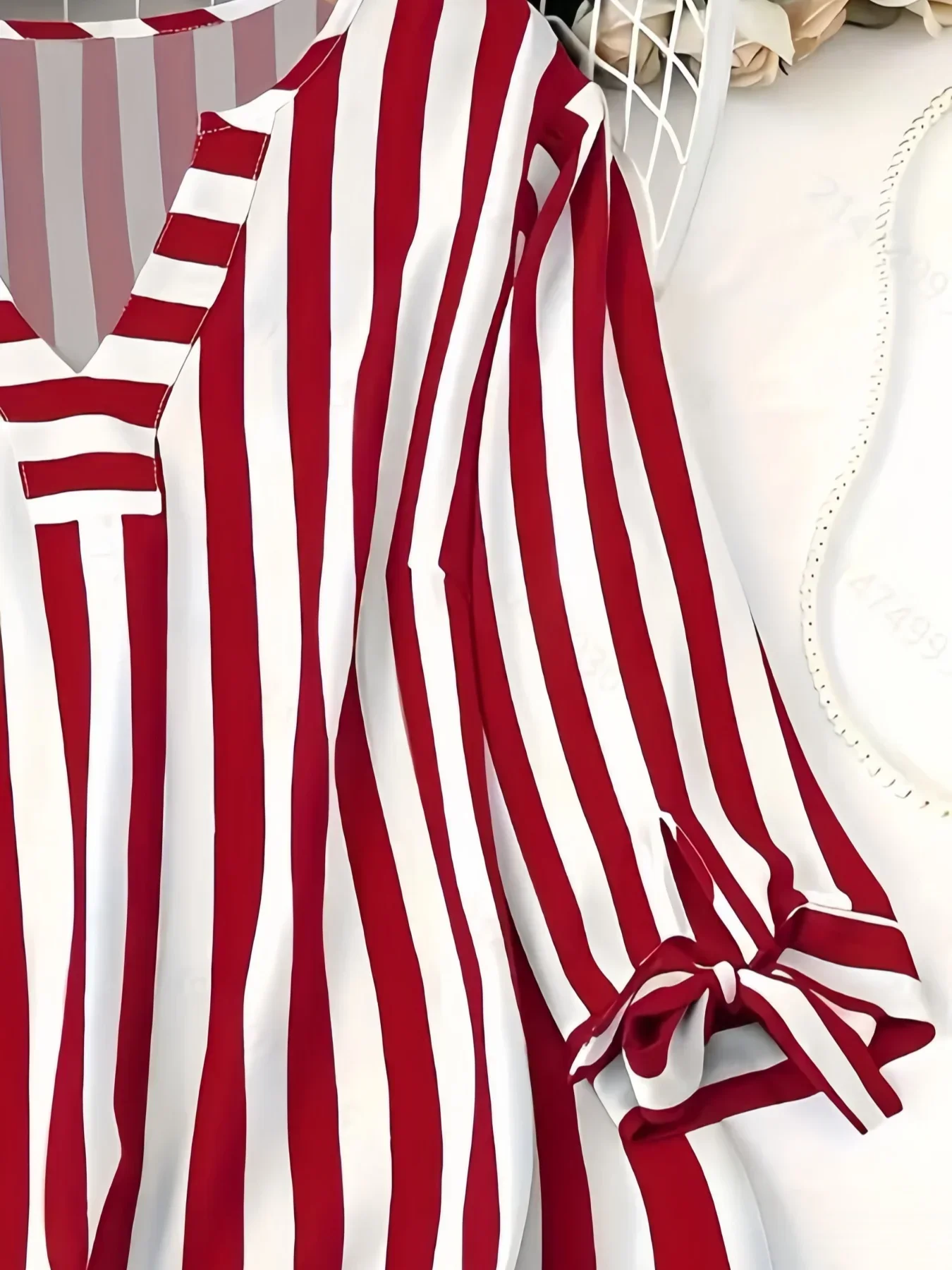 Plus Size Woman Fashion Spring Plaid T-shirt V-neck Jumper Light Breathable Tops European and American Style Beach Travel Clothe - Image 5