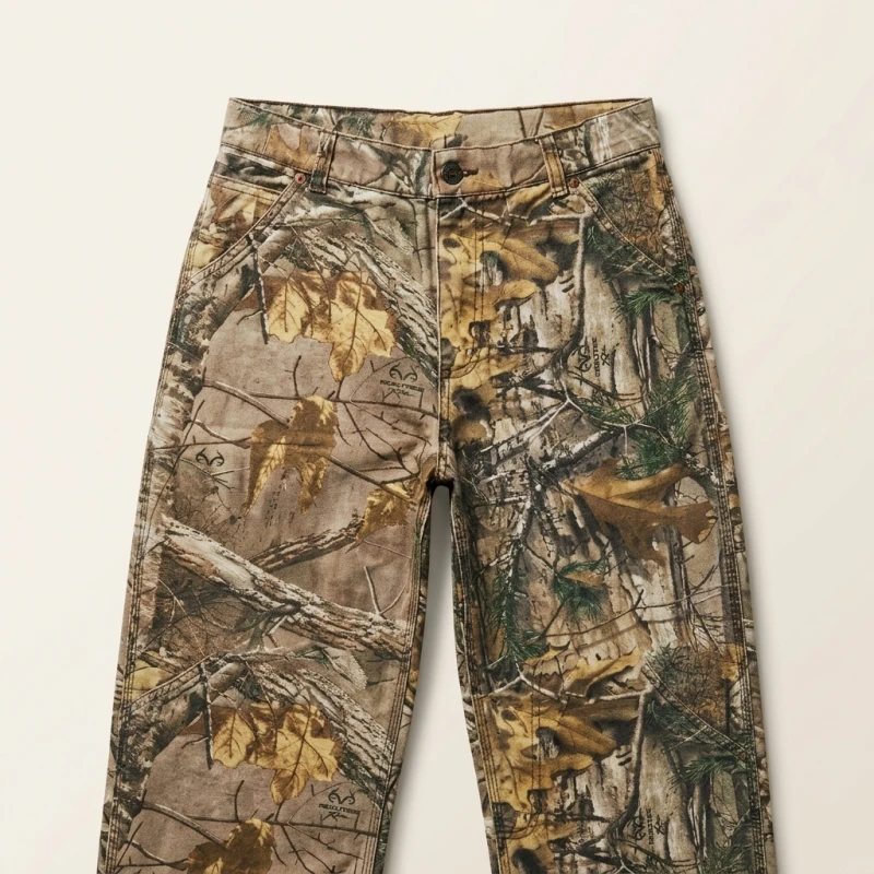 Waed Denim Camouflage Pants American Sle Branches Wide Leg Loose Straight Cut Jeans Low Waist Long Trousers for Women