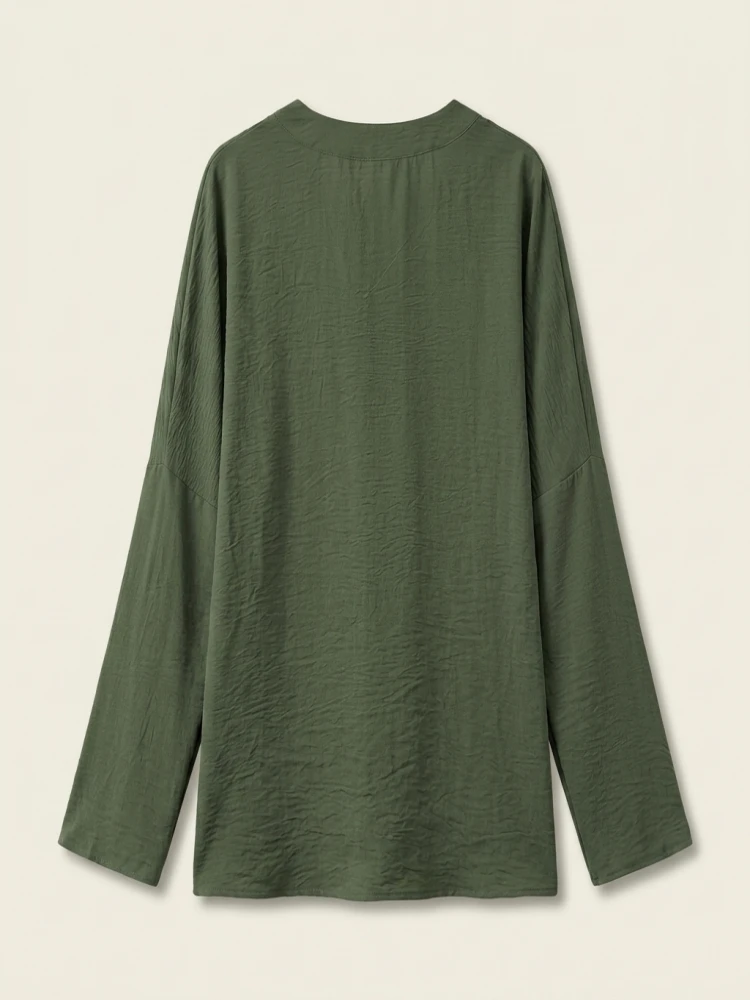Plus Size Women's Casual Tops Loose Breathable Long Sleeve Stand Collar Female T-shirt Polyester Fashion Apparel V-neck Clothing - Image 4