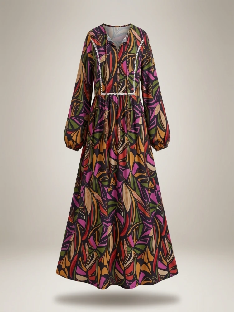 Plus Size 2025 Summer New Women Digital Printing Fashion Casual Dress Long Women Polyester Material Front Buttons