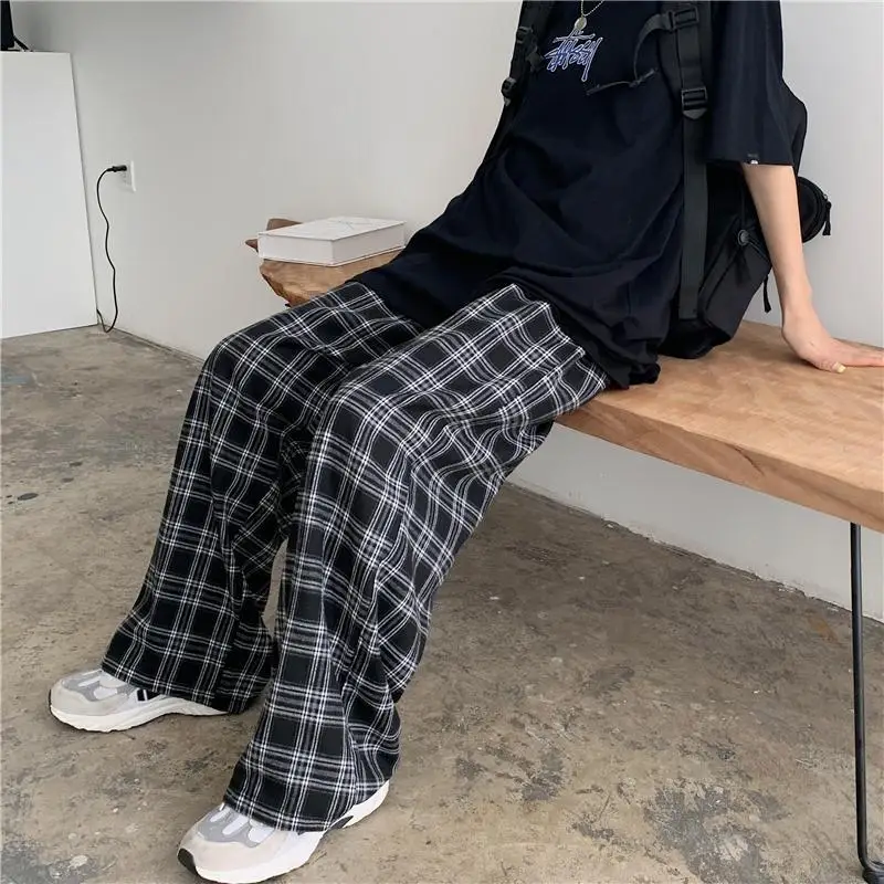 Oversize Pants Women Sweatpants Summer Fashion Black Plaid Casual Pants Elastic Waist Casual Pockets Student Unisex Trousers - Image 4