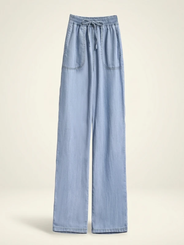 High Waist Wide Leg Jeans Women Summer Thin Ice Silk Straight Leg Pants Loose Slimming plus Size Casual Trousers