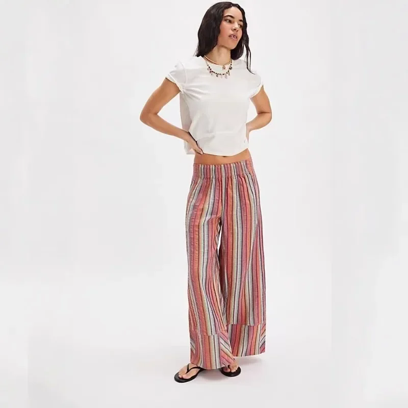 2025 Autumn and Winter New Fashion Women's Wide Leg Trousers Printed Striped Loose-fitting High-waisted Pants - Image 4