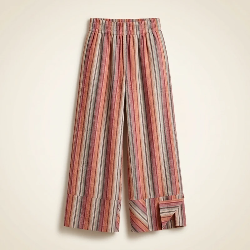 2025 Autumn and Winter New Fashion Women's Wide Leg Trousers Printed Striped Loose-fitting High-waisted Pants - Image 4