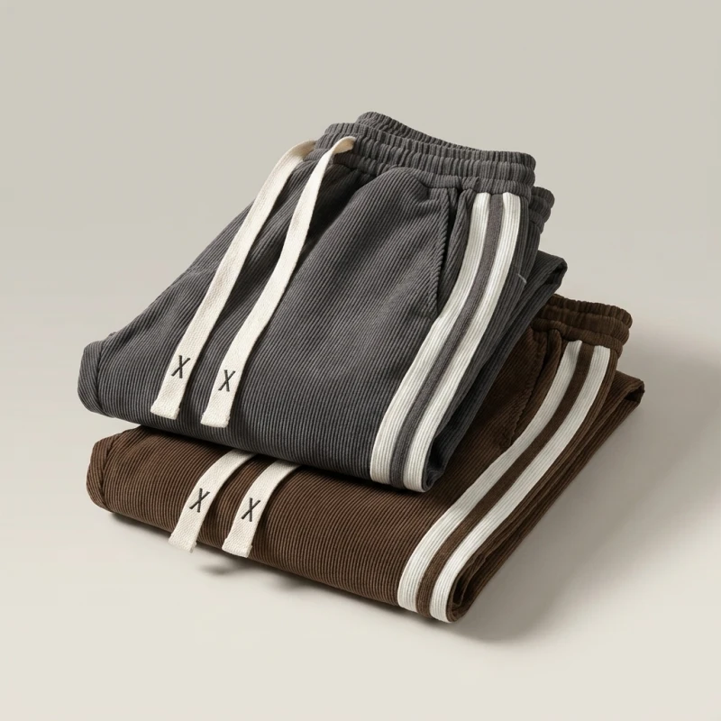 Hot Sale Of The Season New Corduroy Pants Trendy Spring Autumn High Street Loose Sports Straight Leg Wide Leg Fleece Lined Long