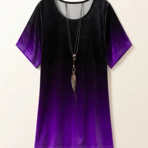 2025 Summer Women Large Size Elegant Gradient Printed T-shirt Round Neck Top Women Sports and Leisure T-shirt Quick Drying
