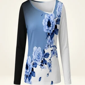 Plus Size 2024 Summer New Women's Printed Pattern Slash Neck Long Sleeve T-Shirt Loose Casual Polyester 3XL-5XL