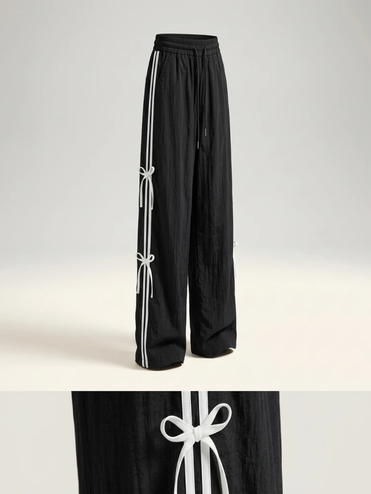 American Retro Side Stripe Knot Dstring Wide Leg Pants Women High Waist Casual Sports Trousers Workwear Straight... - Image 5