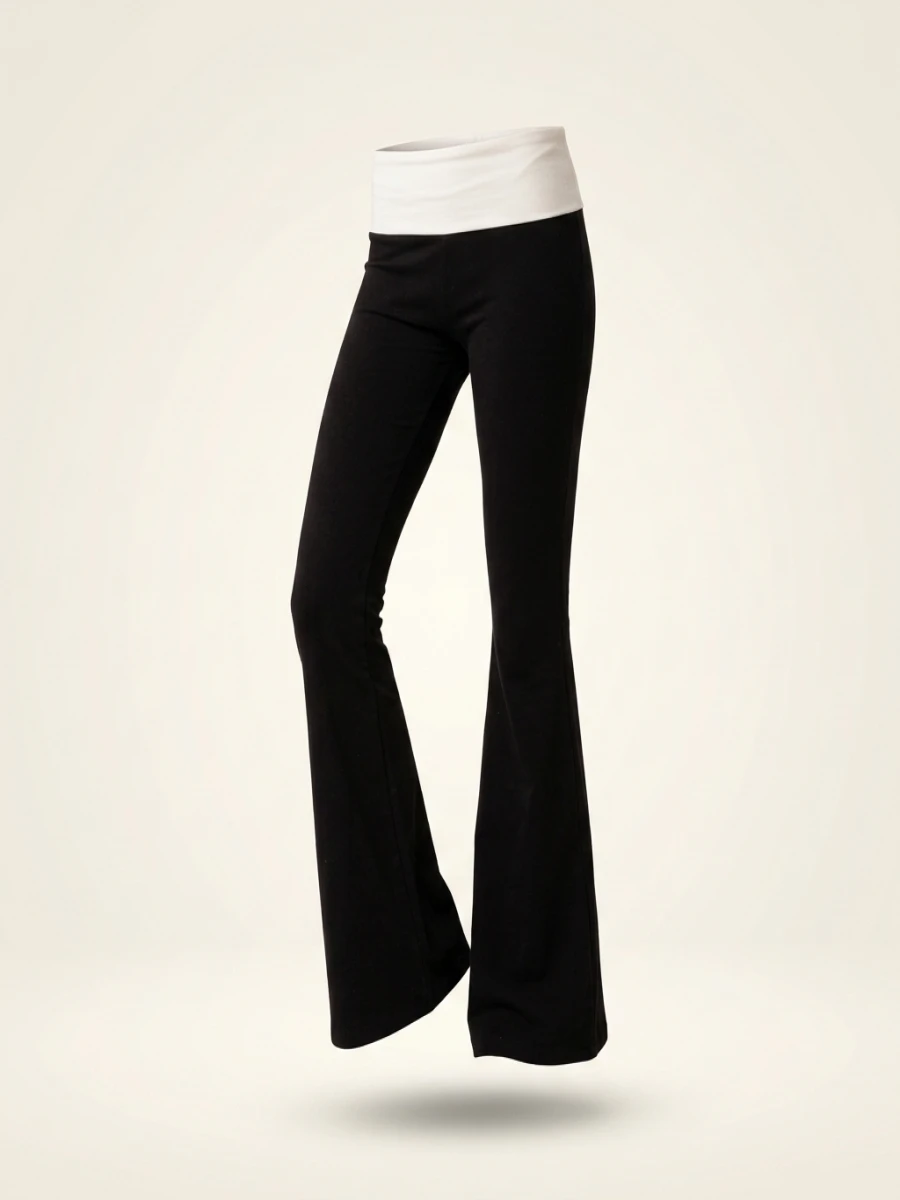 Women Fashion Flared Pants Casual Contrast Color Creativity Elastic Waist Bell Bottoms Bootcut Trousers Y2K 2024 New Streetwear - Image 3