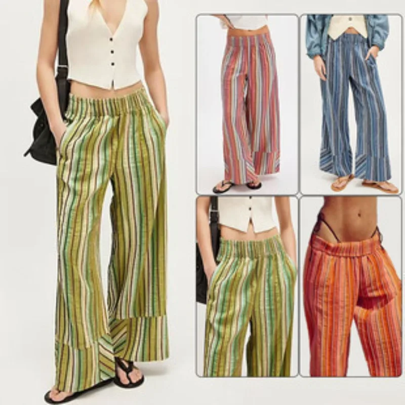 2025 Autumn and Winter New Fashion Women's Wide Leg Trousers Printed Striped Loose-fitting High-waisted Pants