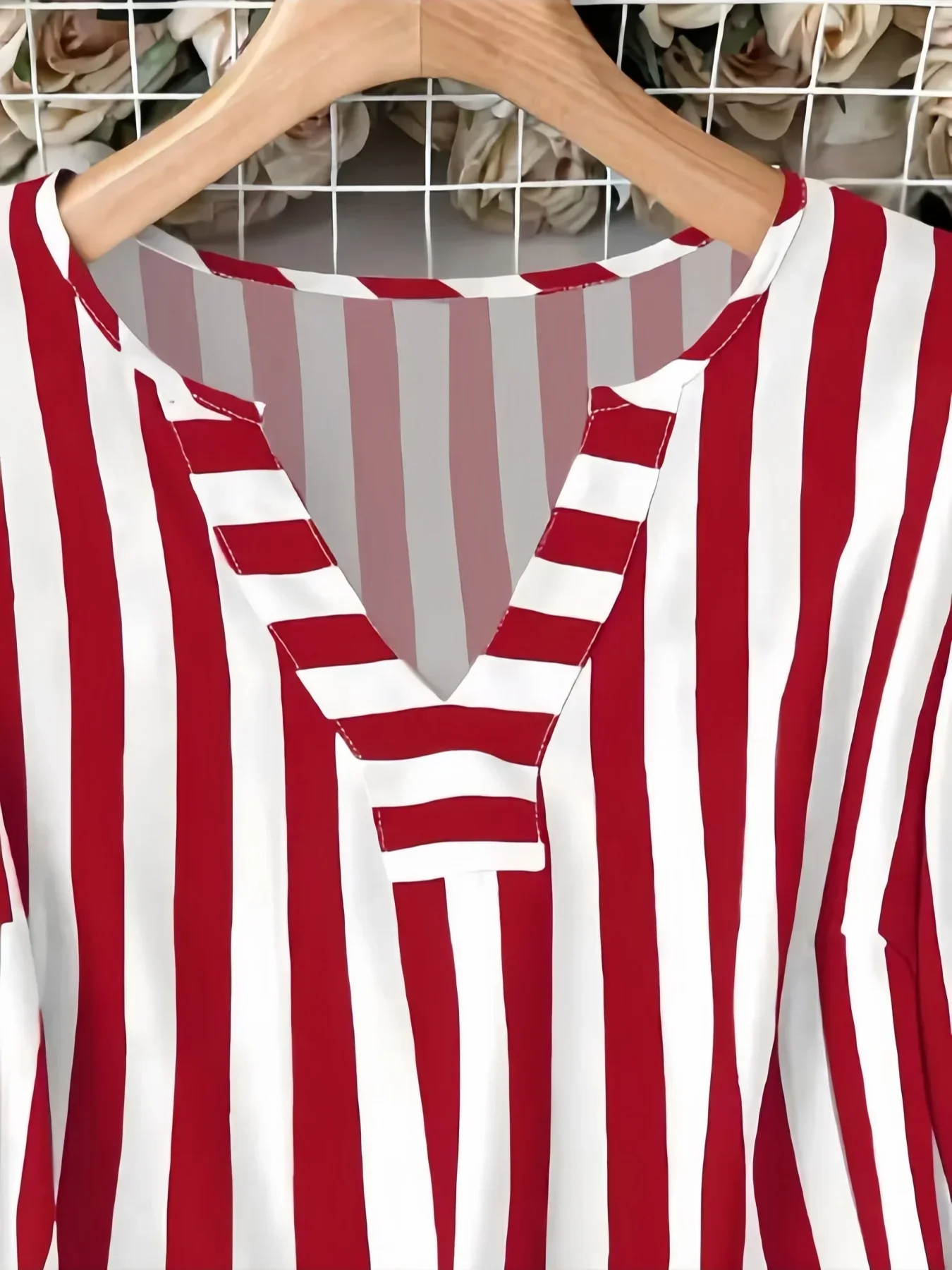 Plus Size Woman Fashion Spring Plaid T-shirt V-neck Jumper Light Breathable Tops European and American Style Beach Travel Clothe - Image 4