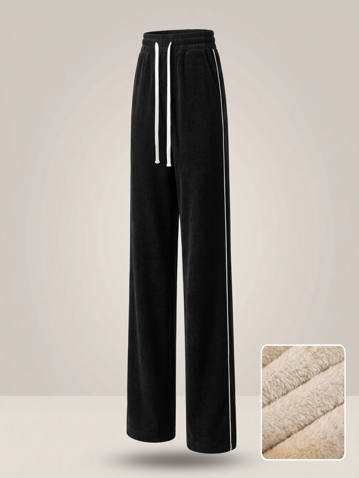 High Waist Wide Leg Pants Women's Autumn Winter Flannel Fce Lined Casual Loose Fit Trousers Nine Points Commute Sle - Image 4