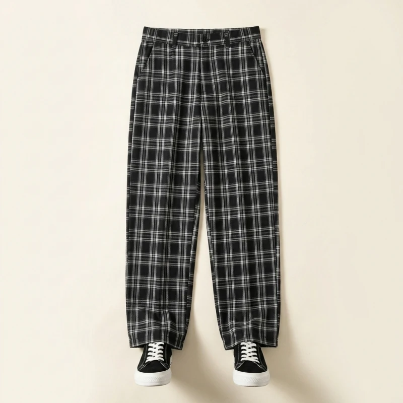 Oversize Pants Women Sweatpants Summer Fashion Black Plaid Casual Pants Elastic Waist Casual Pockets Student Unisex Trousers