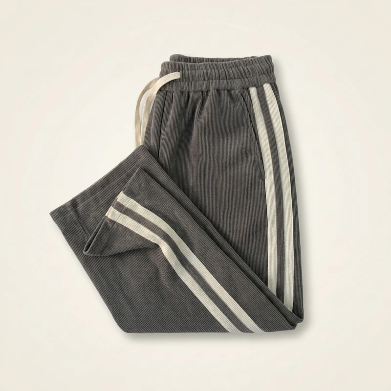 Hot Sale Of The Season New Corduroy Pants Trendy Spring Autumn High Street Loose Sports Straight Leg Wide Leg Fleece Lined Long - Image 2