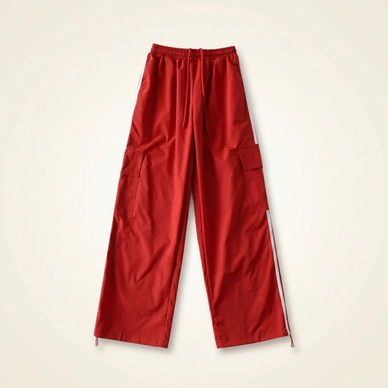 American Sle High Waist Loose Wide Leg Pants Street Sle Straight Cut Elastic Waist Dstring Casual Trousers for Women