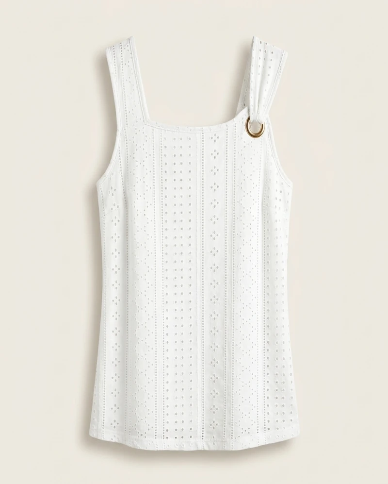 Plus Size Eyelet Solid Tank Top, Casual Crew Neck Sleeveless Top ForSummer, Women's Plus Size Clothing