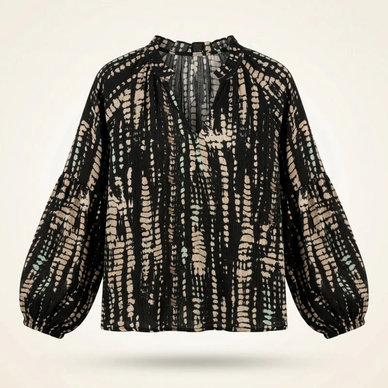 Plus Size Women's Shirt, Stripesd Printed V-Neck Long-Sleeved Top, Casual Resort Style Shirt, Soft Fabric, Loose Cutting - Image 2