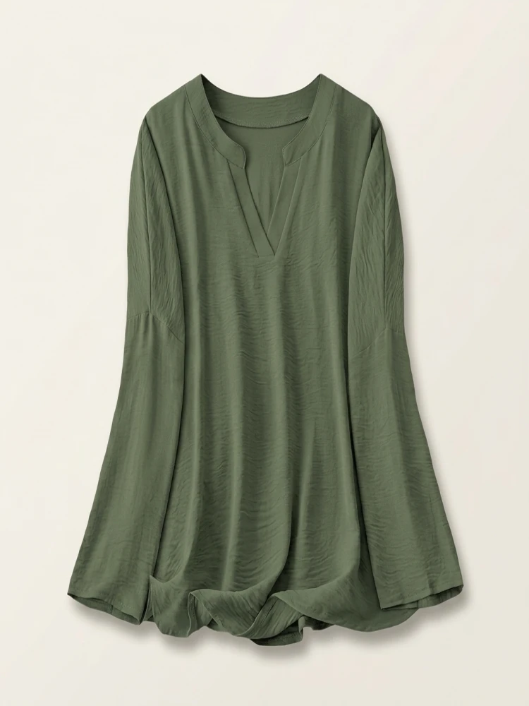 Plus Size Women's Casual Tops Loose Breathable Long Sleeve Stand Collar Female T-shirt Polyester Fashion Apparel V-neck Clothing - Image 3