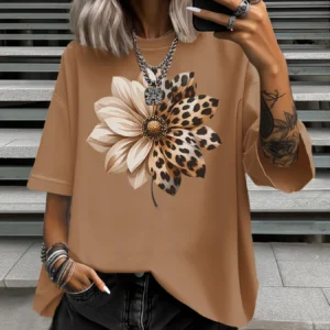 Summer Women's Plus Size T-Shirt Original Design Fashion Creativeful Flower Printed Women's Casual Round Neck Short Sleeved Tops