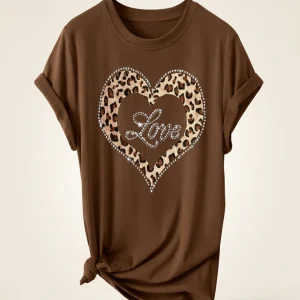 Summer Plus Size Fashion Women's T-Shirt Original Design Letter Love Heart Printed Women's Casual Crew Neck Short Sleeved Tops