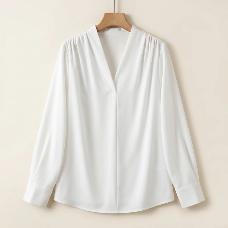 Big Size Women Shirts 2025 Spring Autumn Long Sleeve Office Lady V-Neck Solid Color Blouses Elegant and Youth Woman Tops - Image 2