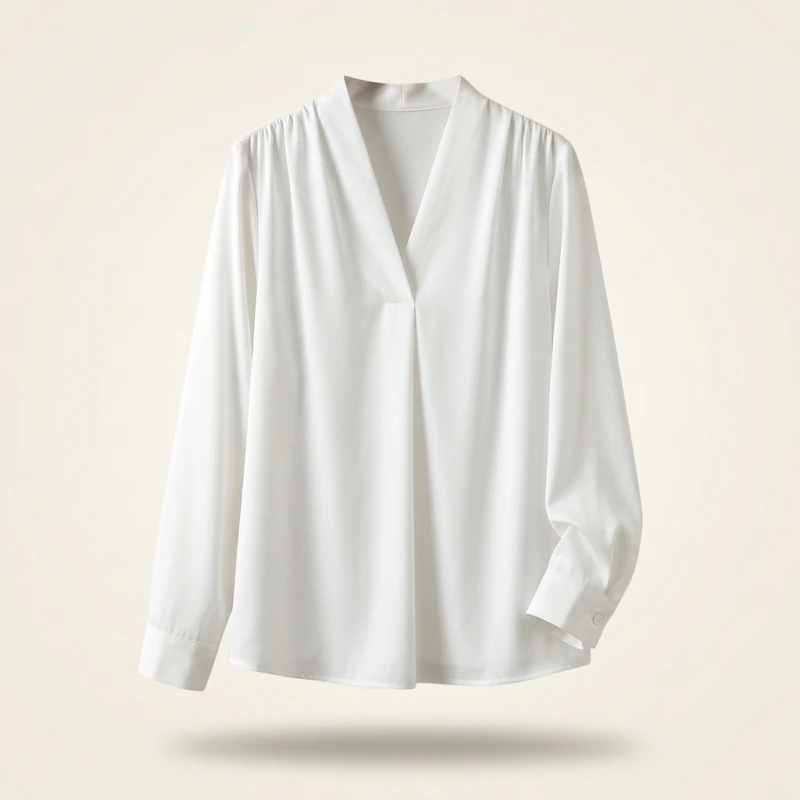 Big Size Women Shirts 2025 Spring Autumn Long Sleeve Office Lady V-Neck Solid Color Blouses Elegant and Youth Woman Tops