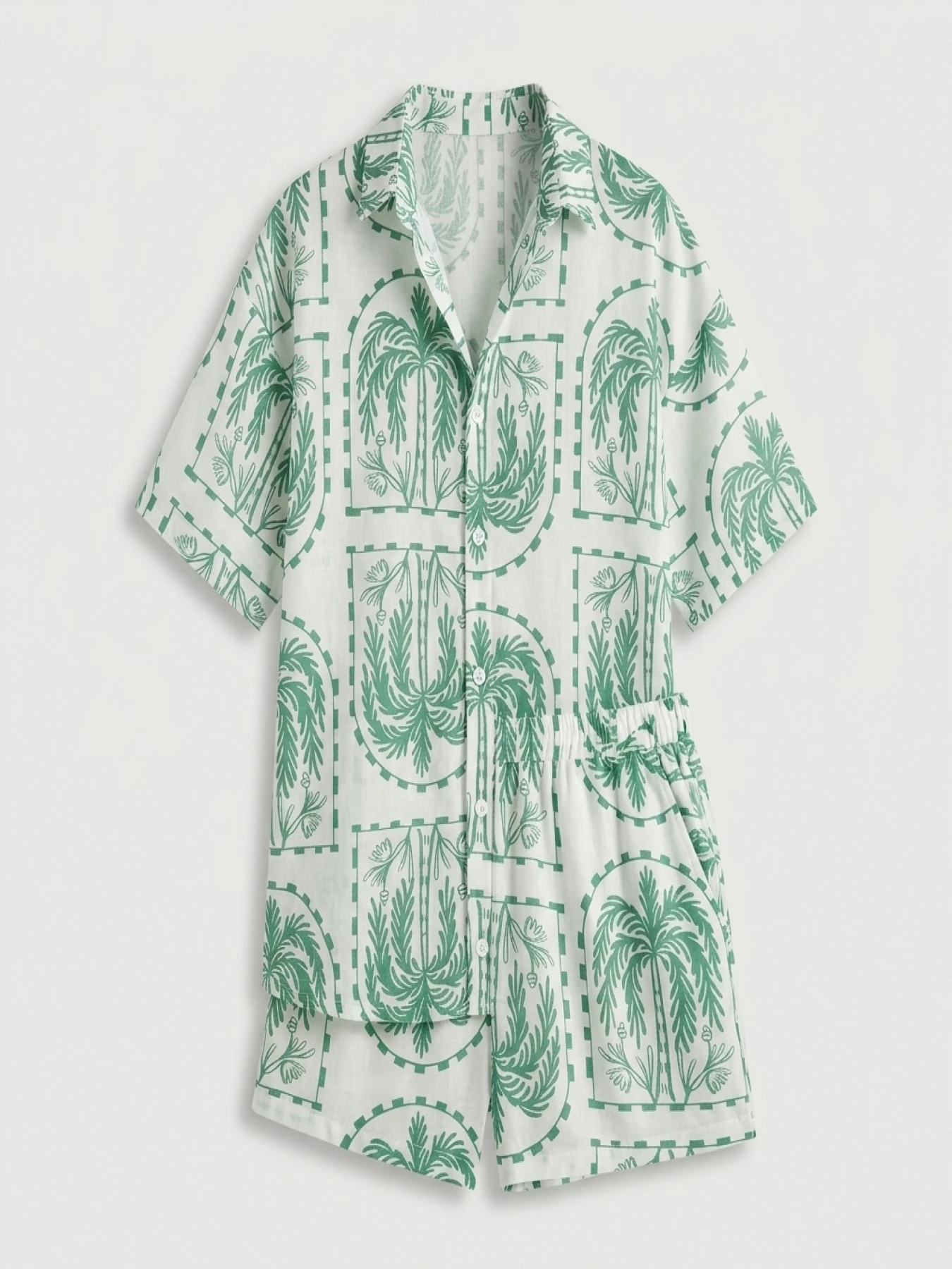 Women's Large Size Woven Solid Color Summer Print Set