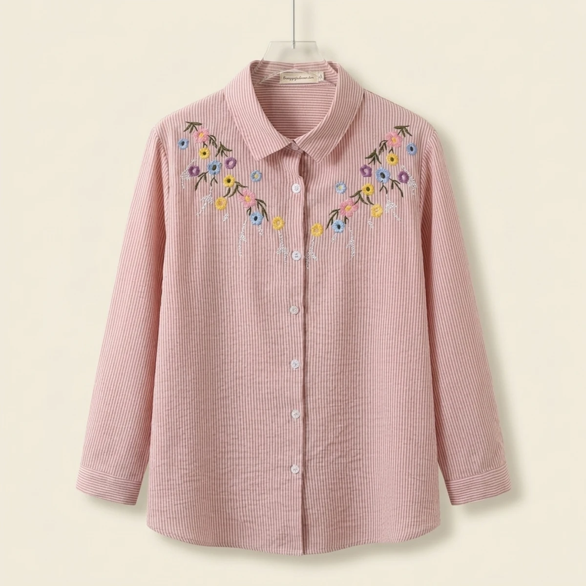 4XL Plus Size Shirts Women Spring Chest Embroidery Flower Tops Loose Long Sleeve Cotton Blouses Curve Clothes - Image 2
