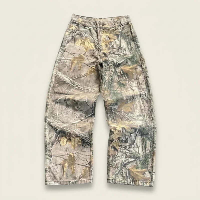 Waed Denim Camouflage Pants American Sle Branches Wide Leg Loose Straight Cut Jeans Low Waist Long Trousers for Women - Image 3
