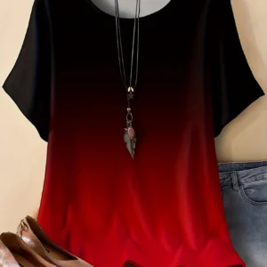 2025 New Plus Size Gradient T-shirt for Spring and Summer Casual Round Neck Short Sleeved Top for Women Plus Size Clothing