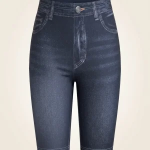 Plus Size Women's Skinny Capris Pants Imitation Denim Print Curve Female Casual Stretch Knitted Sporty Cropped Leggings Summer