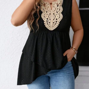 New European and American women's embroidered lace trim V-neck sleeveless vest top