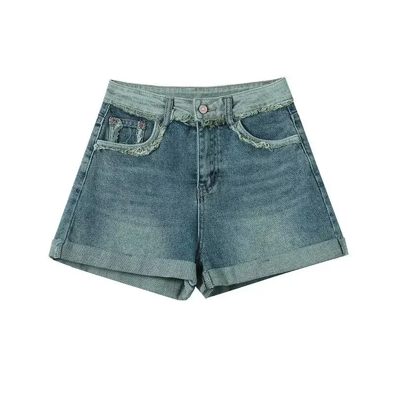 2024 Summer New Style Spicy Girl Fashion Denim Shorts Women's Casual Bell Bottoms Curved Edge Fringe Back Pocket Sexy Hot Pants - Image 4