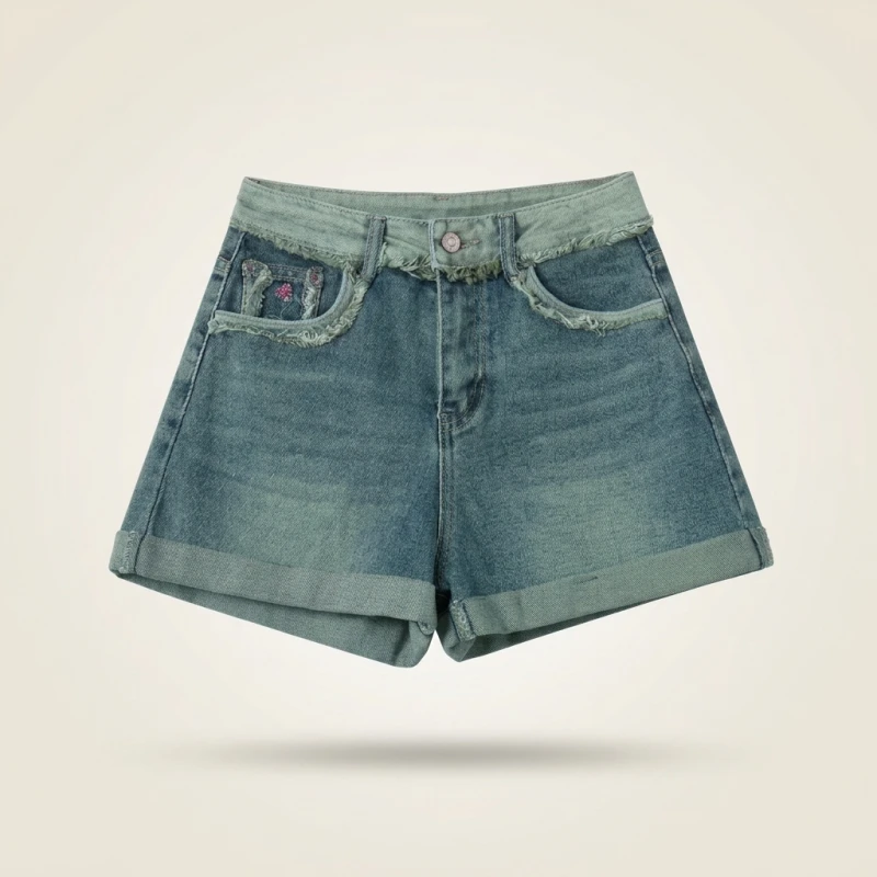 2024 Summer New Style Spicy Girl Fashion Denim Shorts Women's Casual Bell Bottoms Curved Edge Fringe Back Pocket Sexy Hot Pants - Image 4