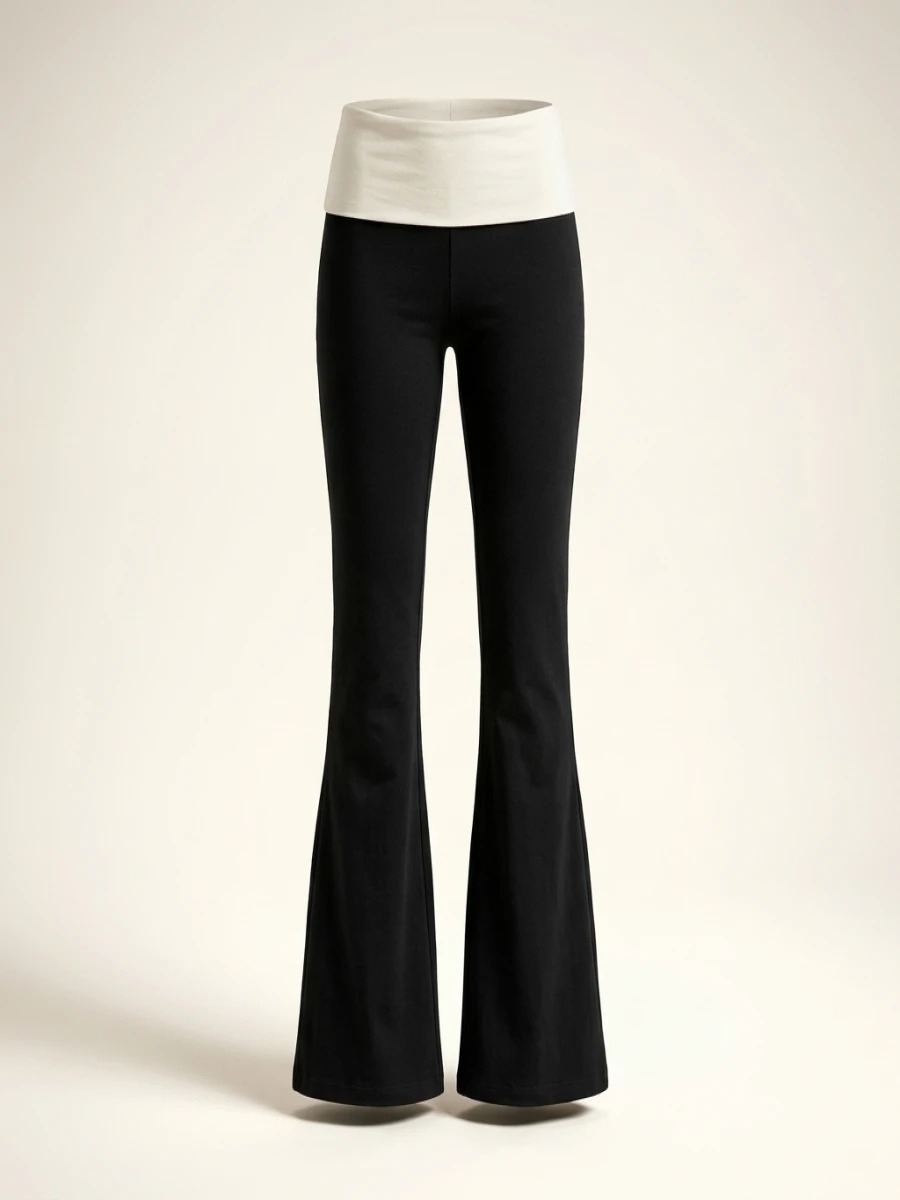 Women Fashion Flared Pants Casual Contrast Color Creativity Elastic Waist Bell Bottoms Bootcut Trousers Y2K 2024 New Streetwear