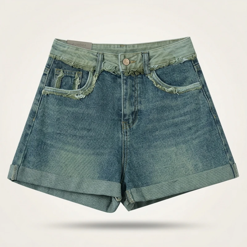 2024 Summer New Style Spicy Girl Fashion Denim Shorts Women's Casual Bell Bottoms Curved Edge Fringe Back Pocket Sexy Hot Pants - Image 3