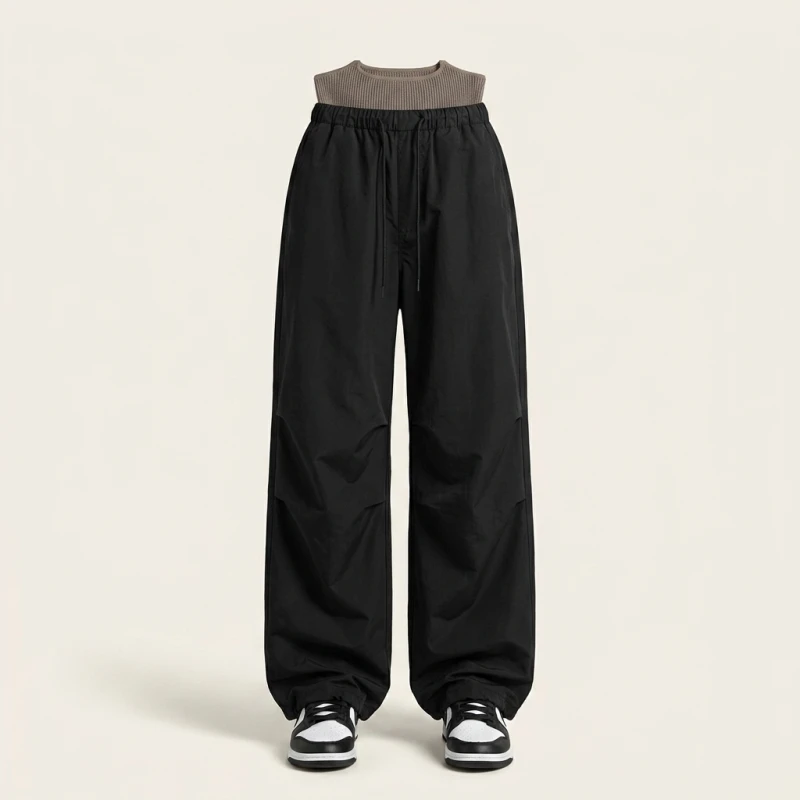 Y2k Cargo Women Drawstring Pants Low Waist Sweatpant Streetwear Vintage Baggy Wide Leg Trousers Oversized Parachute Jogger Pants