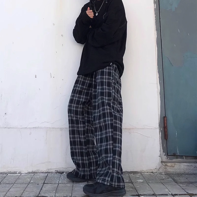Oversize Pants Women Sweatpants Summer Fashion Black Plaid Casual Pants Elastic Waist Casual Pockets Student Unisex Trousers - Image 3